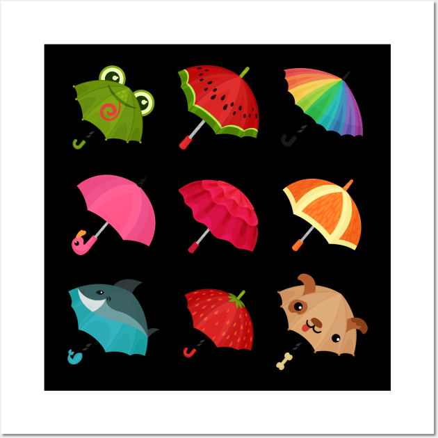 Umbrellas Illustration Wall Art by Mako Design 